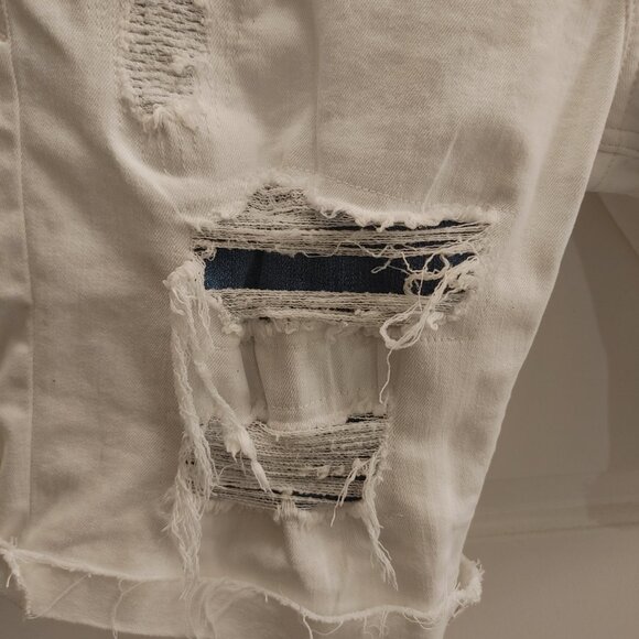 Distressed White Express Slim Fit Stretch+ Jean Shorts 32" Waist x 9" Inseam - Picture 6 of 8